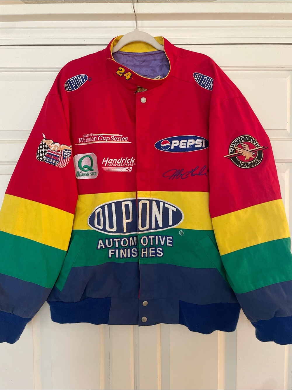 VINTAGE 90s Jeff Gordon Jeff Hamilton DuPont NASCAR Rainbow Racing Jacket USA XL